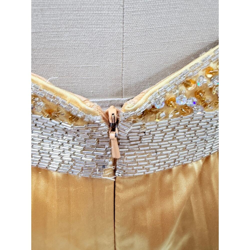 Cassandra Stone Y2K 100% Silk Beaded Gold Cocktail Dress Size 8 - Picture 10 of 12